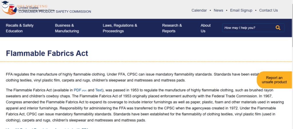 Flammable Fabrics Act (FFA)